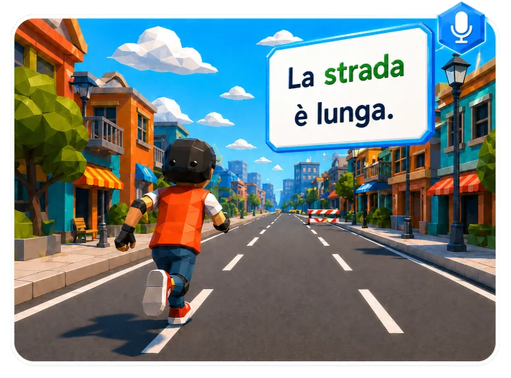 Bambino che corre nel gioco con frase da leggere